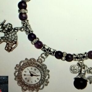 AFRICAN AMETHYST, RICH DEEP PURPLE & STRATA WATCH STRETCH BRACELET. (WB- 2099642